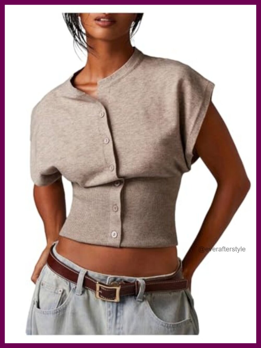 Women's Cap Sleeve Button Up Sweater Vest Knit Crop Top